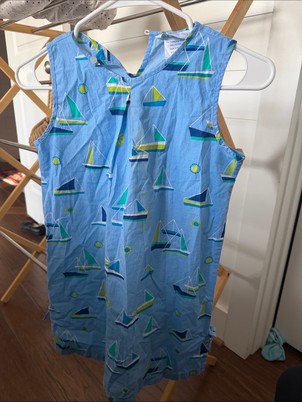 The Company Store Light Blue Sailboat Print Kids Dress